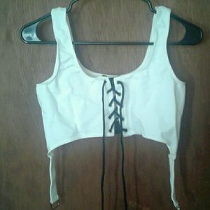 Current Mood white lace-up bra top